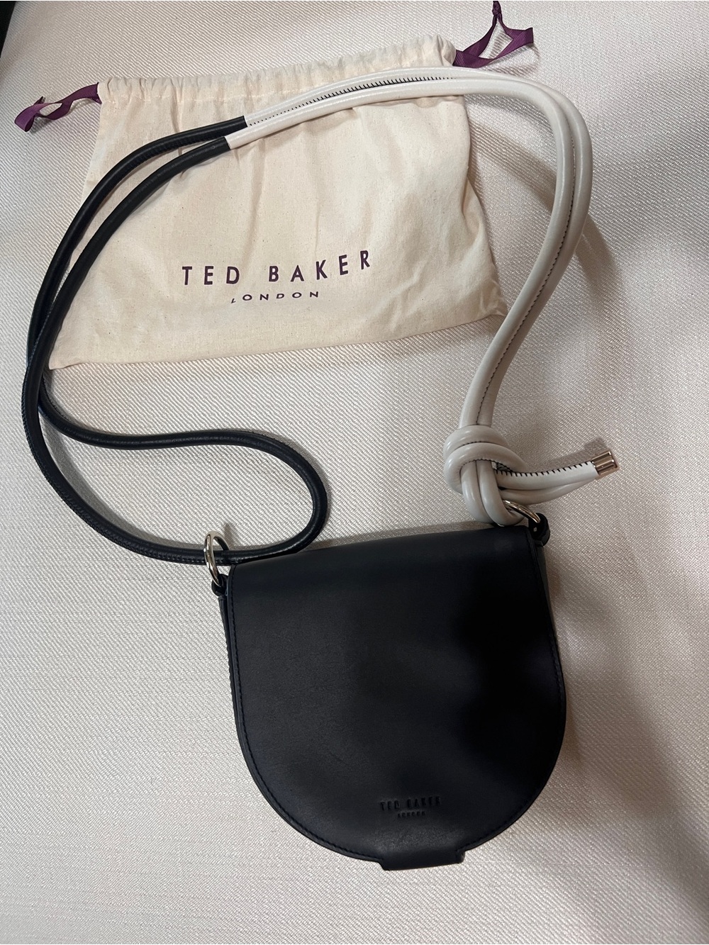 Ted Baker Black Crossbody Saddle Bag with White Strap Detail